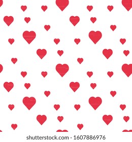 Red hearts of different sizes on a white textured background. Illustration is merry, symbols of love for a hoop, surface, packaging, postcard.