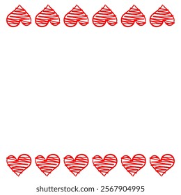 Red hearts. Doodle border. Valentine's Day and wedding collection. Vector collection
