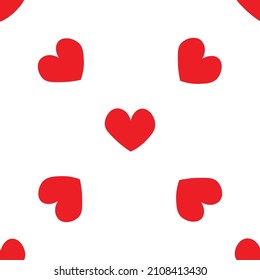 Red hearts in doodle style. Seamless romantic pattern. Colorful hearts on white vector background. Ready template for design, postcards, print, poster, party, Valentine's day, vintage textile.