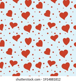 Red hearts and dots on a blue background.