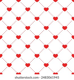 Red hearts and dots on white background. Vector seamless pattern. Best for textile, wallpapers, wrapping paper, package and St. Valentine's Day decoration.