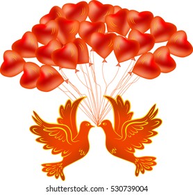 Red hearts with doves