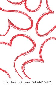red hearts drawn with chalk in random order with lines, for cards, banners or advertising