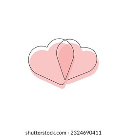 Red hearts drawn in one continuous line. One line drawing, minimalism. Vector illustration.
