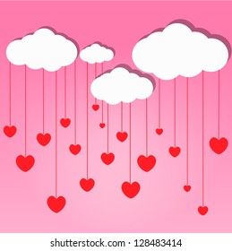 Red hearts drop from cloud