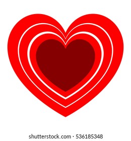 Red hearts in each other and dark red heart in centre. Vector eps 10