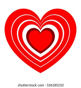 Red hearts in each other and red heart in centre. Vector eps 10