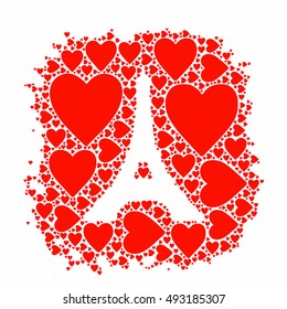red hearts with eiffel tower silhouette