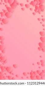  Red Hearts Falling on Pink Background. Illustration with Red Hearts for your Design.
 Wedding Background for Greeting Card, Invitation or Banner.
 Vector illustration