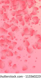  Red Hearts Falling on Pink Background. Illustration with Red Hearts for your Design.
   Valentines Background for Greeting Card, Invitation, Banner, Wallpaper, Flyer.
 Vector illustration