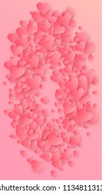 Red Hearts Falling on Pink Background. Illustration with Red Hearts for your Design.
   Valentines Background for Greeting Card, Invitation, Banner, Wallpaper, Flyer.
 Vector illustration