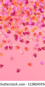  Red Hearts Falling on Pink Background. Illustration with Red Hearts for your Design.
   Valentines Background for Greeting Card, Invitation, Banner, Wallpaper, Flyer.
 Vector illustration