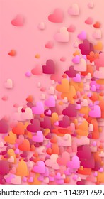  Red Hearts Falling on Pink Background. Illustration with Red Hearts for your Design.
   Valentines Background for Greeting Card, Invitation, Banner, Wallpaper, Flyer.
 Vector illustration