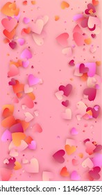  Red Hearts Falling on Pink Background. Illustration with Red Hearts for your Design.
