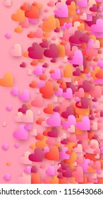  Red Hearts Falling on Pink Background. Illustration with Red Hearts for your Design.
   Valentines Background for Greeting Card, Invitation, Banner, Wallpaper, Flyer.
 Vector illustration