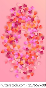  Red Hearts Falling on Pink Background. Illustration with Red Hearts for your Design.
   Valentines Background for Greeting Card, Invitation, Banner, Wallpaper, Flyer.
 Vector illustration