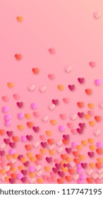  Red Hearts Falling on Pink Background. Illustration with Red Hearts for your Design.
   Valentines Background for Greeting Card, Invitation, Banner, Wallpaper, Flyer.
 Vector illustration