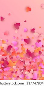  Red Hearts Falling on Pink Background. Illustration with Red Hearts for your Design. Valentines Background for Greeting Card, Invitation, Banner, Wallpaper, Flyer.
 Vector illustration