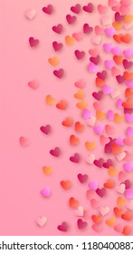  Red Hearts Falling on Pink Background. Illustration with Red Hearts for your Design.
   Valentines Background for Greeting Card, Invitation, Banner, Wallpaper, Flyer.
 Vector illustration