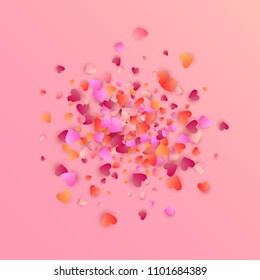  Red Hearts Falling on White Background. Illustration with Red Hearts for your Design.  Valentines Background for Greeting Card, Invitation, Banner, Wallpaper, Flyer. Vector illustration.
