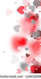  Red Hearts Falling on White Background. Illustration with Red Hearts for your Design.  Valentines Background for Greeting Card, Invitation, Banner, Wallpaper, Flyer. Vector illustration.