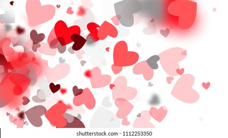  Red Hearts Falling on White Background. Illustration with Red Hearts for your Design.  Valentines Background for Greeting Card, Invitation, Banner, Wallpaper, Flyer. Vector illustration.