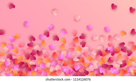  Red Hearts Falling on White Background. Illustration with Red Hearts for your Design.  Valentines Background for Greeting Card, Invitation, Banner, Wallpaper, Flyer. Vector illustration.