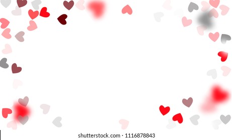  Red Hearts Falling on White Background. Illustration with Red Hearts for your Design.  Valentines Background for Greeting Card, Invitation, Banner, Wallpaper, Flyer. Vector illustration.