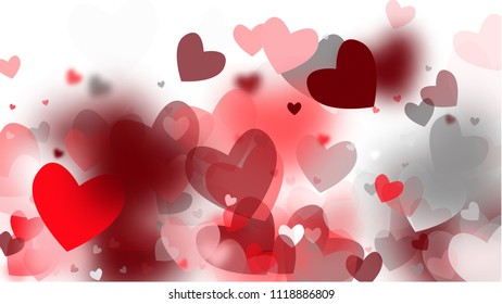 Red Hearts Falling on White Background. Illustration with Red Hearts for your Design.  Valentines Background for Greeting Card, Invitation, Banner, Wallpaper, Flyer. Vector illustration.