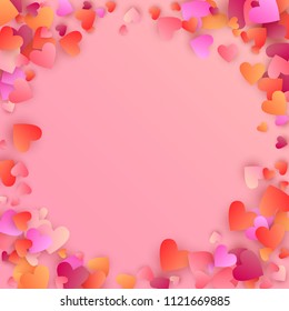  Red Hearts Falling on White Background. Illustration with Red Hearts for your Design.  Valentines Background for Greeting Card, Invitation, Banner, Wallpaper, Flyer. Vector illustration.
