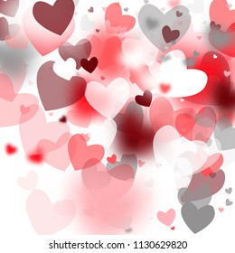  Red Hearts Falling on White Background. Illustration with Red Hearts for your Design.  Valentines Background for Greeting Card, Invitation, Banner, Wallpaper, Flyer. Vector illustration.