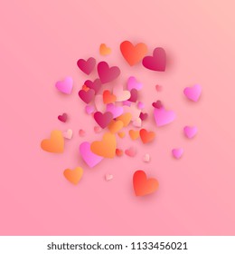  Red Hearts Falling on White Background. Illustration with Red Hearts for your Design.  Valentines Background for Greeting Card, Invitation, Banner, Wallpaper, Flyer. Vector illustration.