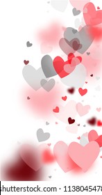 Red Hearts Falling on White Background. Illustration with Red Hearts for your Design. Wedding Background for Greeting Card, Invitation or Banner. Vector illustration.