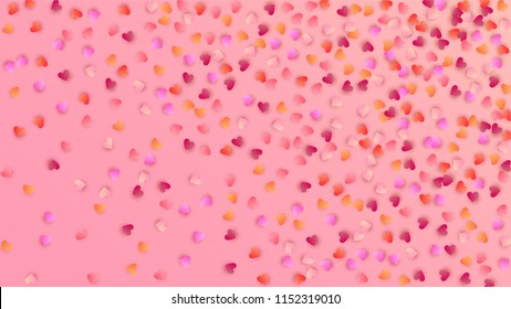  Red Hearts Falling on White Background. Illustration with Red Hearts for your Design.  Valentines Background for Greeting Card, Invitation, Banner, Wallpaper, Flyer. Vector illustration.