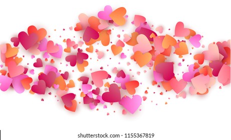      Red Hearts Falling on White Background. 