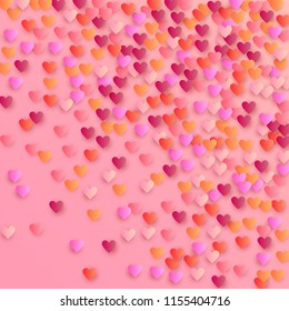  Red Hearts Falling on White Background. 