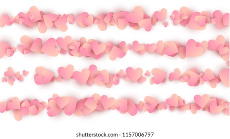      Red Hearts Falling on White Background. Illustration with Red Hearts for your Design. Valentines Background for Greeting Card, Invitation, Banner, Wallpaper, Flyer Vector illustration.