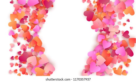      Red Hearts Falling on White Background. Illustration with Red Hearts for your Design. Valentines Background for Greeting Card, Invitation, Banner, Wallpaper, Flyer Vector illustration.