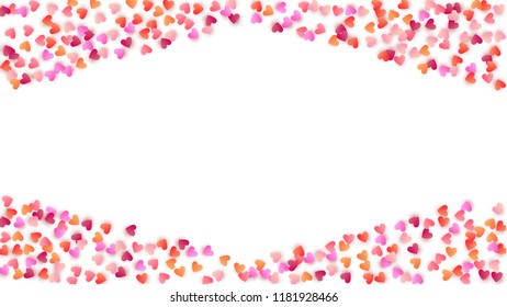      Red Hearts Falling on White Background. Illustration with Red Hearts for your Design. Valentines Background for Greeting Card, Invitation, Banner, Wallpaper, Flyer Vector illustration.