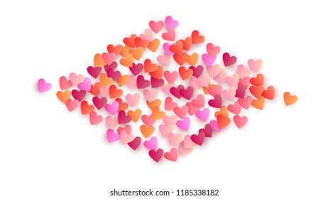      Red Hearts Falling on White Background. Illustration with Red Hearts for your Design.     Wedding Background for Greeting Card, Invitation or Banner. Vector illustration.