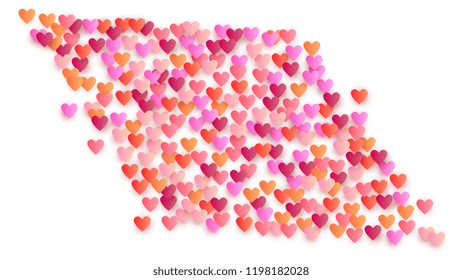      Red Hearts Falling on White Background. Illustration with Red Hearts for your Design. Valentines Background for Greeting Card, Invitation, Banner, Wallpaper, Flyer Vector illustration.