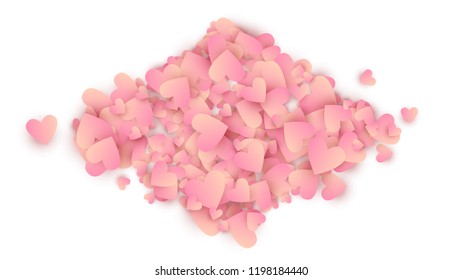      Red Hearts Falling on White Background. Illustration with Red Hearts for your Design.     Wedding Background for Greeting Card, Invitation or Banner. Vector illustration.