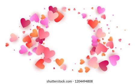      Red Hearts Falling on White Background. Illustration with Red Hearts for your Design.     Wedding Background for Greeting Card, Invitation or Banner. Vector illustration.