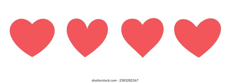 Red hearts flat icons set. Love symbols for valentines day. Heart vector illustrations isolated.