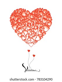Red Hearts float on top isolated on white  background, Text happy valentine's day, Love iconic, Idea for art, card, gift, decoration, wallpaper, and background,Vector,EPS10
