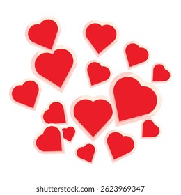 Red hearts floating on a white background, creating a romantic and festive atmosphere