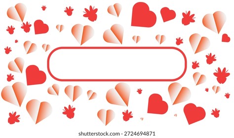 Borde decorativo de corazones rojos y Elementos florales con un marco de texto central