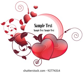 Red hearts and floral elements on a white background.  Valentine's Day romantic background.