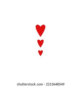 Red hearts flow isolated on white background. Love, romantic icon. Best, favorite, like flat icon. isolated on white. Vector cartoon illustration. 