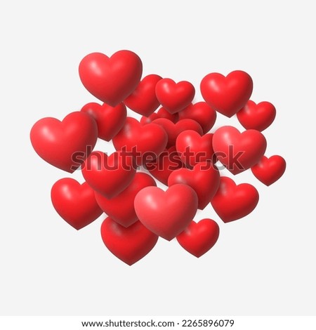 A lot of red hearts flying from the screen to the user isolated on a white background. Vector 3d illustration.